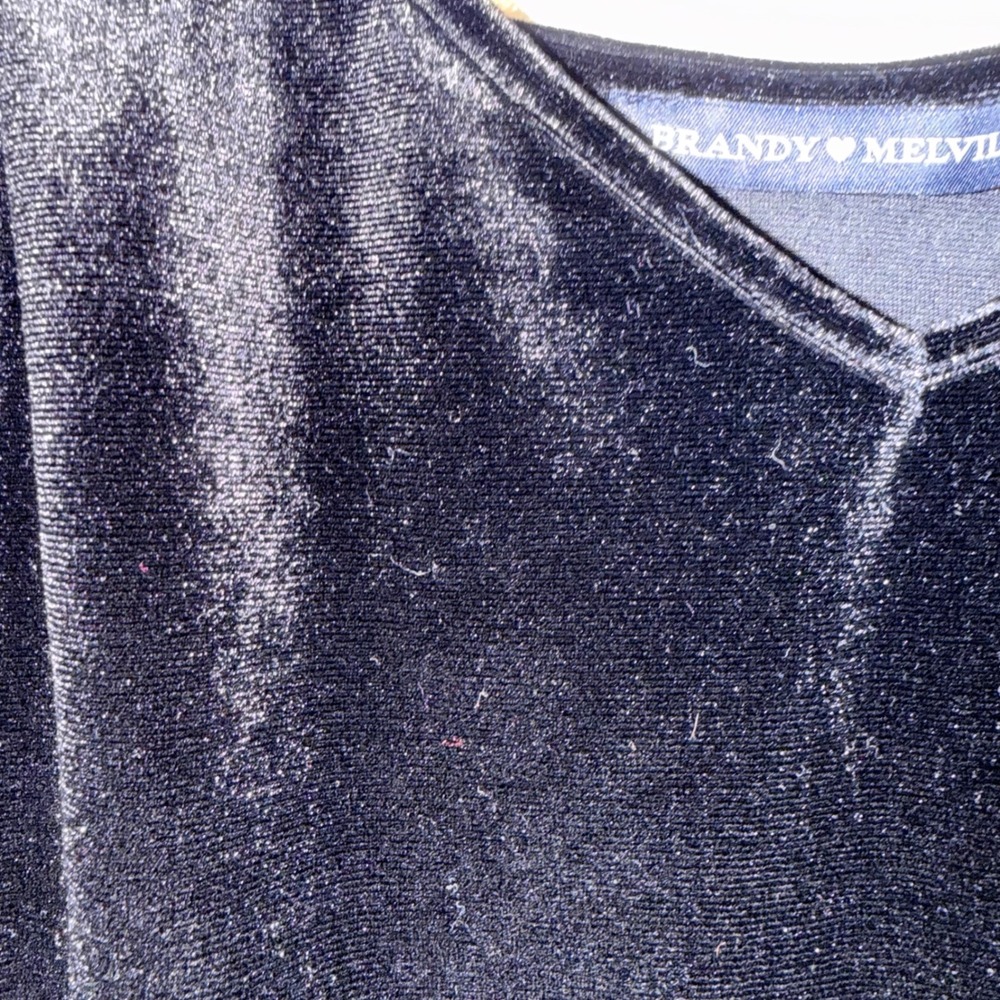 Brandy Melville Slip Dress Womens One Size Black Velvet Polyester Elastane - Picture 2 of 5